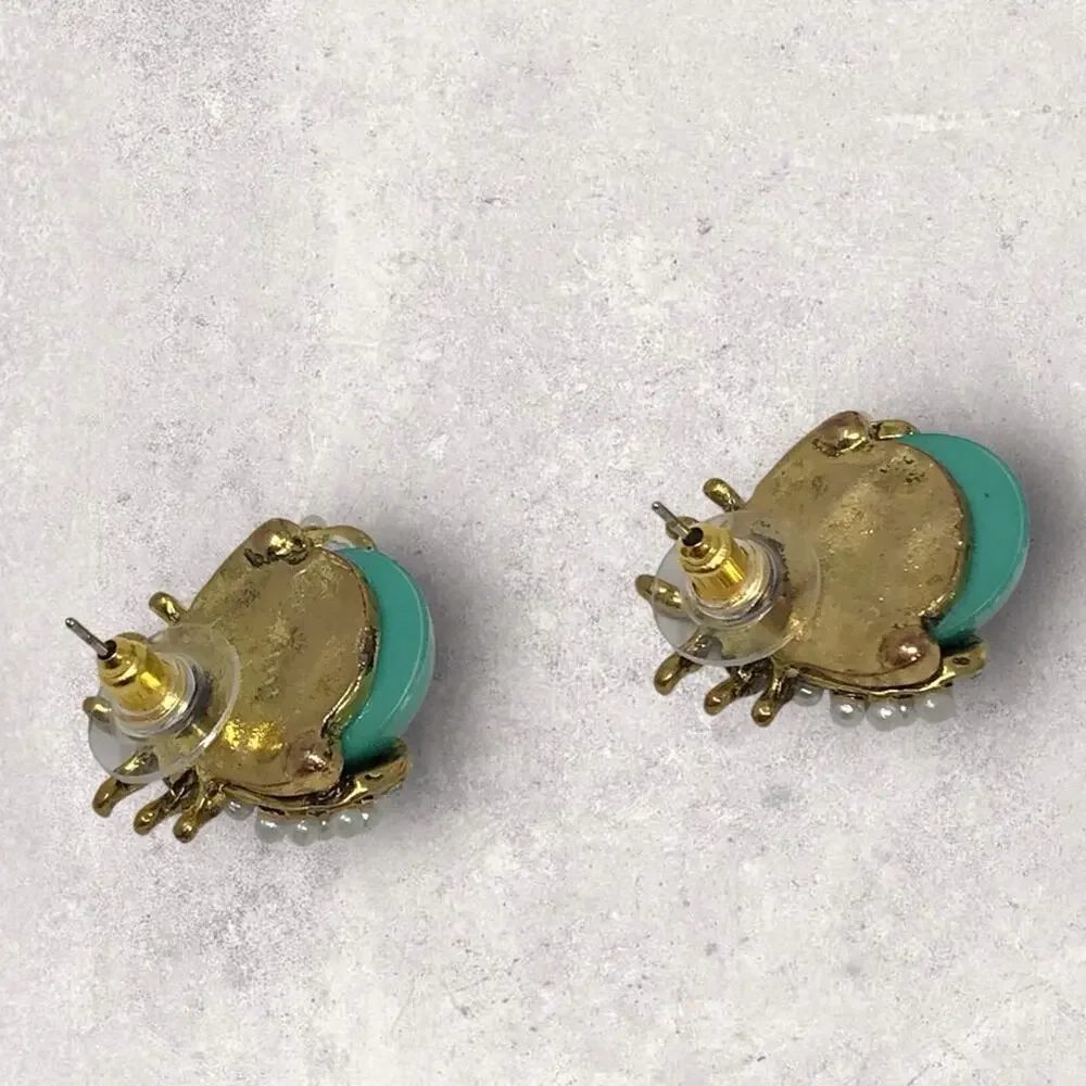Betsy Johnson Earrings Turquoise Green & Gold Ladybug Stud Backing - Picture 3 of 5